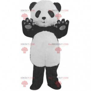 Mascote panda gigante preto e branco, lindo traje de urso de