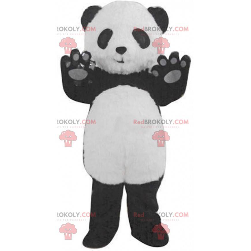 Mascotte de panda noir et blanc géant, costume de beau nounours