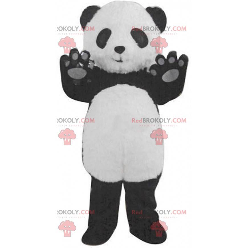 Mascotte reusachtige zwart-witte panda, mooi teddybeerkostuum -