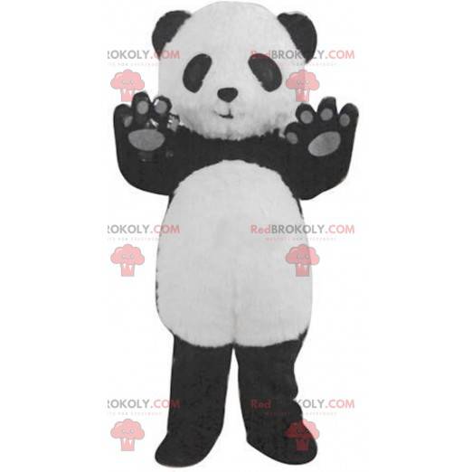 Mascote panda gigante preto e branco, lindo traje de urso de