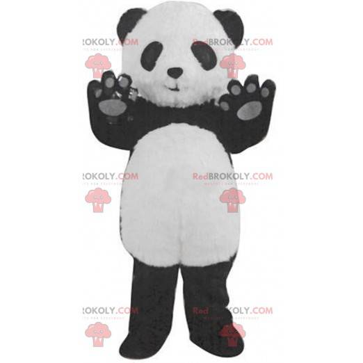 Mascote panda gigante preto e branco, lindo traje de urso de