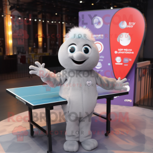 Gray Ping Pong Table mascot costume character dressed with a Coat and Mittens
