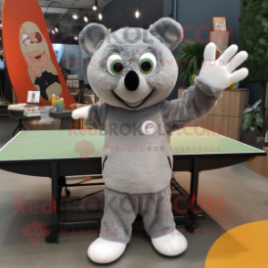 Gray Ping Pong Table mascot costume character dressed with a Coat and Mittens