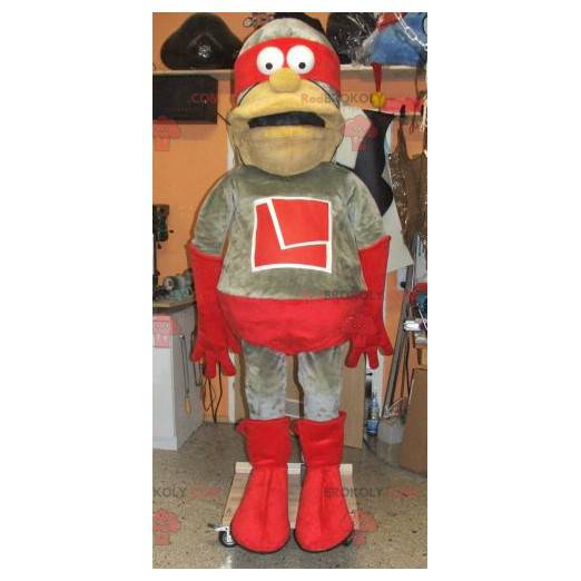 Grijze en rode superheld mascotte - Redbrokoly.com