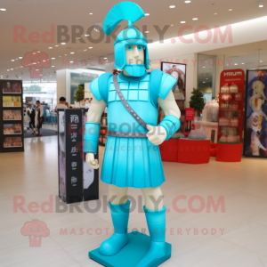 Turquoise Roman Soldier mascot costume character dressed with a Leggings and Foot pads