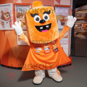 Orange Nachos mascot costume character dressed with a Dungarees and Scarf clips