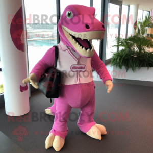 Rosa Iguanodon maskot drakt...