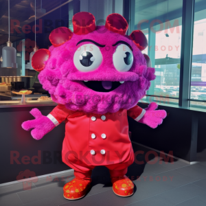 Magenta Crab Cakes mascot costume character dressed with a Coat and Hairpins