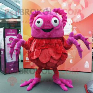 Magenta Crab Cakes mascot costume character dressed with a Coat and Hairpins