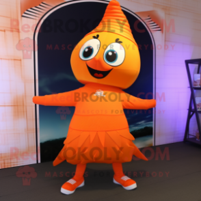 Orange Peacock mascot costume character dressed with a Yoga Pants and Caps