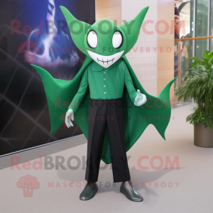 Forest Green Manta Ray mascot costume character dressed with a Jumpsuit and Lapel pins