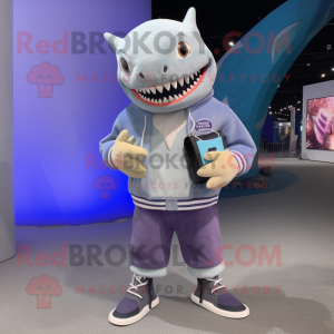 nan Megalodon mascot costume character dressed with a Sweatshirt and Clutch bags