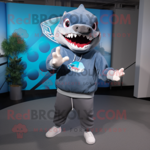 nan Megalodon mascot costume character dressed with a Sweatshirt and Clutch bags