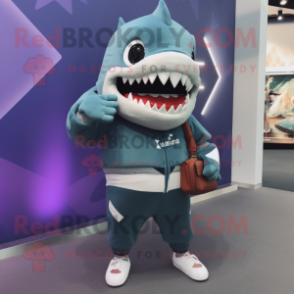 nan Megalodon mascot costume character dressed with a Sweatshirt and Clutch bags