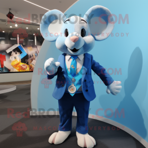 Sky Blue Mouse mascot costume character dressed with a Blazer and Smartwatches
