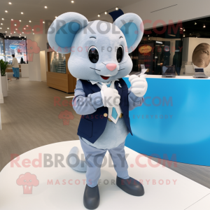 Sky Blue Mouse mascot costume character dressed with a Blazer and Smartwatches