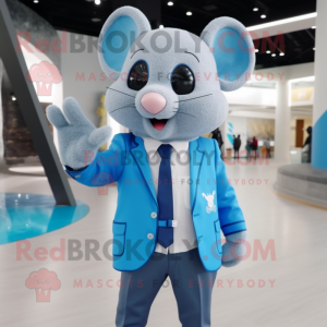 Sky Blue Mouse mascot costume character dressed with a Blazer and Smartwatches