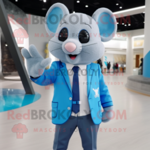 Sky Blue Mouse mascot costume character dressed with a Blazer and Smartwatches