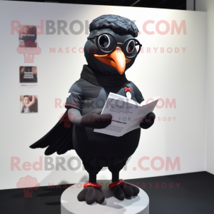 Black Pigeon mascot costume character dressed with a Rash Guard and Reading glasses