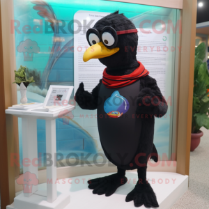 Black Pigeon mascot costume character dressed with a Rash Guard and Reading glasses