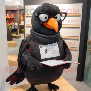 Black Pigeon mascot costume character dressed with a Rash Guard and Reading glasses