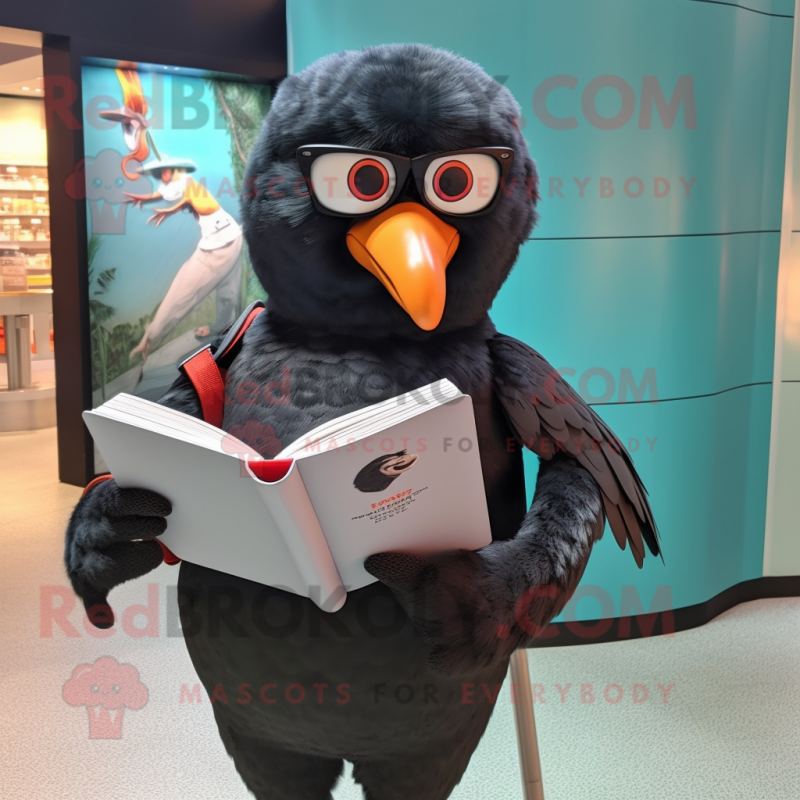 Black Pigeon mascot costume character dressed with a Rash Guard and Reading glasses