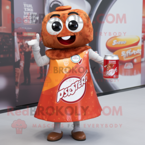 Rust Soda Can mascot costume character dressed with a Wrap Skirt and Watches