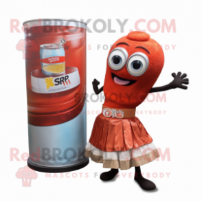 Rust Soda Can mascot costume character dressed with a Wrap Skirt and Watches