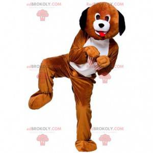 Mascotte de chien marron et blanc, costume de toutou bicolore -