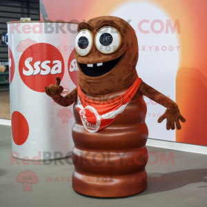 Rust Soda Can mascot costume character dressed with a Wrap Skirt and Watches