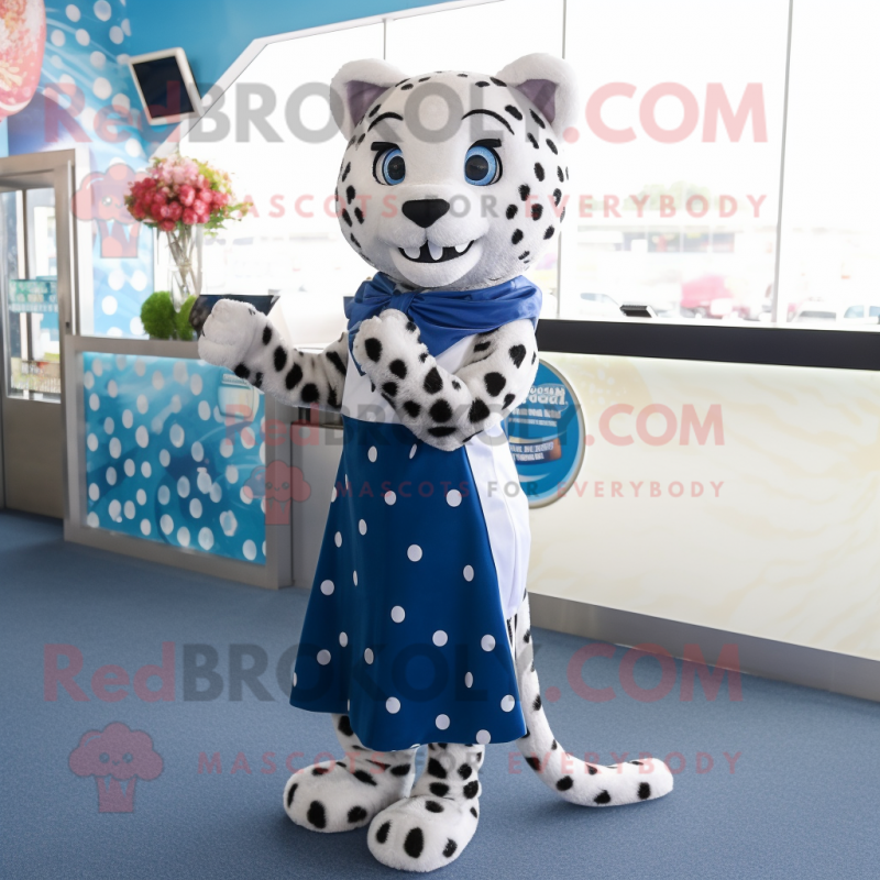 Navy Leopard mascot costume character dressed with a Skirt and Shawls