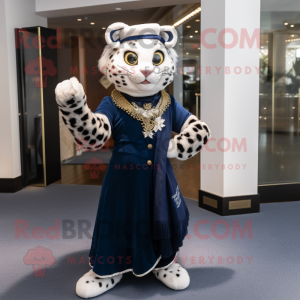 Navy Leopard mascot costume character dressed with a Skirt and Shawls