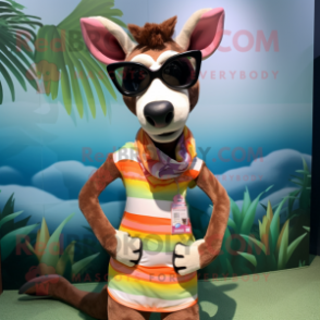 nan Okapi mascot costume character dressed with a Bikini and Sunglasses