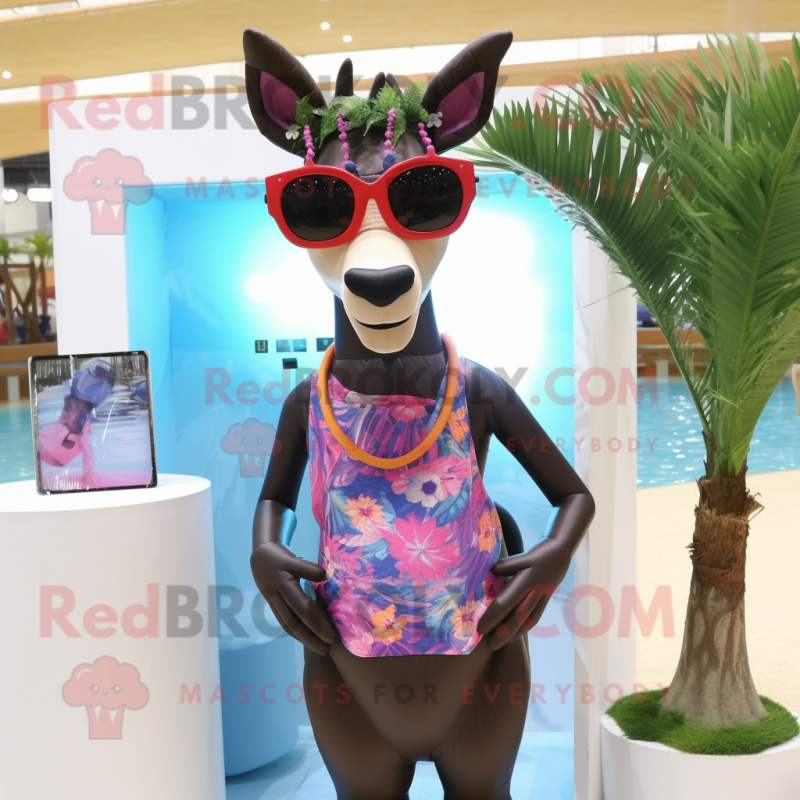 nan Okapi mascot costume character dressed with a Bikini and Sunglasses