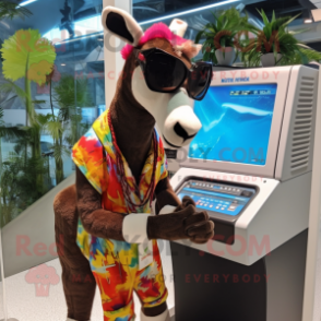 nan Okapi mascot costume character dressed with a Bikini and Sunglasses