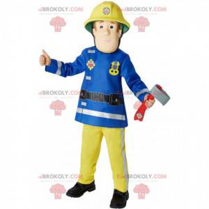 Brandweerman mascotte met een uniform en een helm -