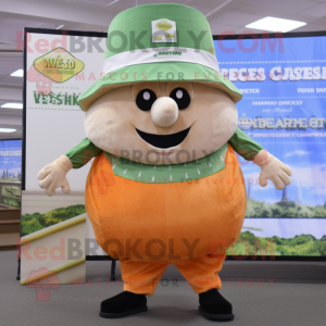 Peach Caesar Salad mascot costume character dressed with a Romper and Hats