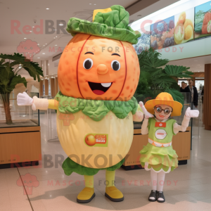 Peach Caesar Salad mascot costume character dressed with a Romper and Hats