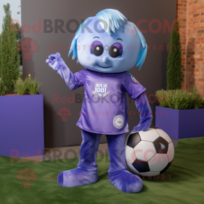 Lavender Soccer Goal mascot costume character dressed with a Flare Jeans and Wraps