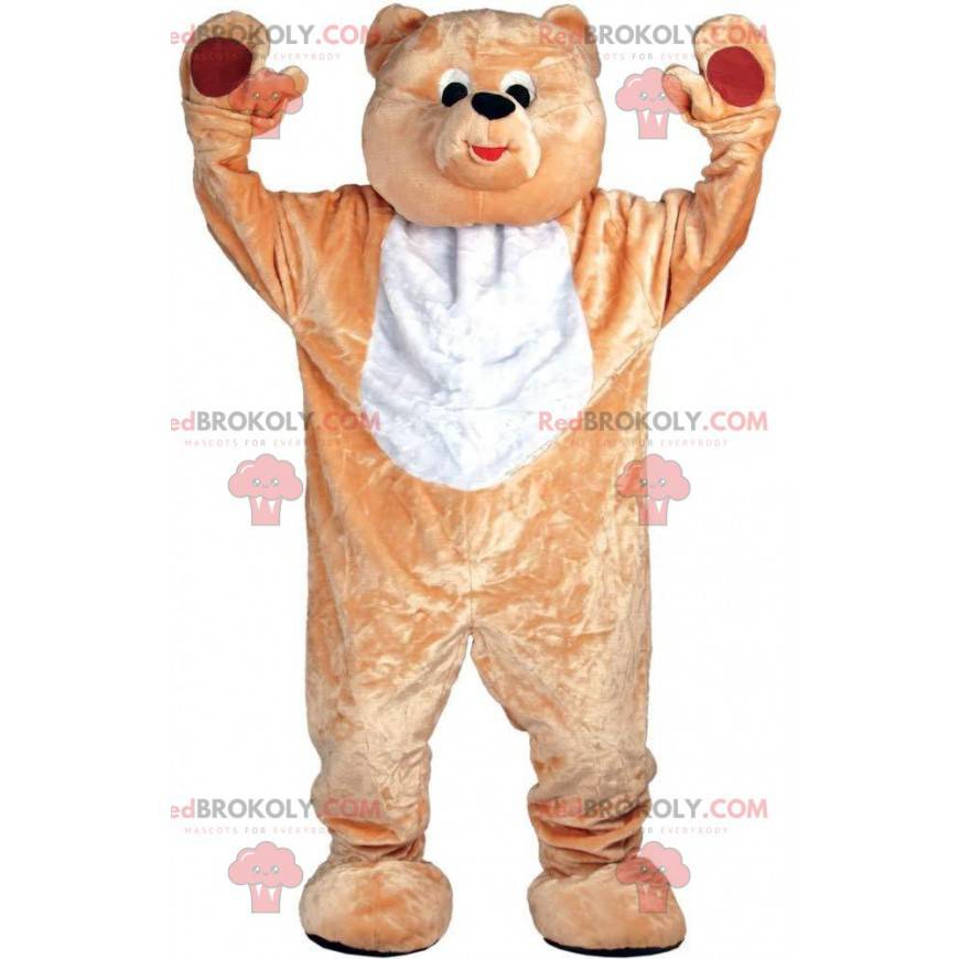 Mascote urso de pelúcia marrom e branco, fantasia de urso de Mascote urso de pelúcia marrom e branco, fantasia de urso de