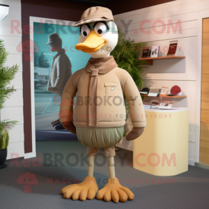 Tan Pigeon mascot costume character dressed with a Dress Pants and Beanies