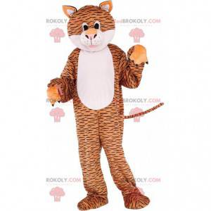 Brown and white tiger mascot with black lines - Redbrokoly.com