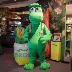 Lime Green Loch Ness Monster mascot costume character dressed with a Cargo Pants and Hats