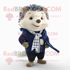 Navy Hedgehog mascot costume character dressed with a Chinos and Scarves