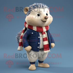 Navy Hedgehog mascot costume character dressed with a Chinos and Scarves