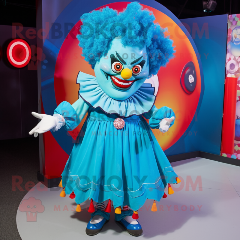 Cyan Evil Clown mascot costume character dressed with a Circle Skirt and Keychains