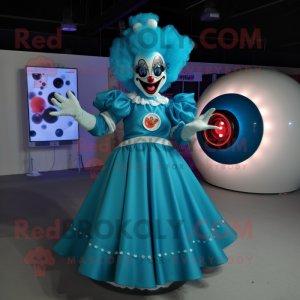 Cyan Evil Clown mascot costume character dressed with a Circle Skirt and Keychains