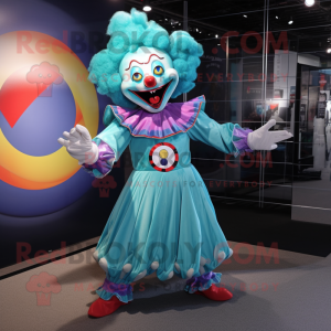 Cyan Evil Clown mascot costume character dressed with a Circle Skirt and Keychains