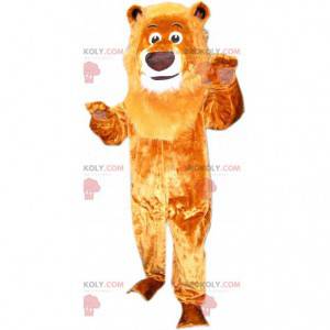 Brown lion mascot with large mane, feline costume -