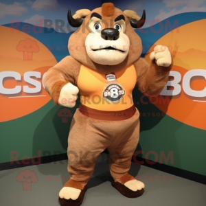 Peach Bison mascot costume character dressed with a Tank Top and Rings